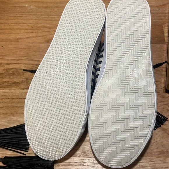 Designer Loeffler Randall Logan Striped Canvas Sneaker w/leather tassles - Picture 6 of 9